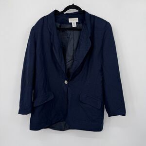 Casual Corner & Co. Women's 10 Blue Linen Rayon Blazer Vintage Career